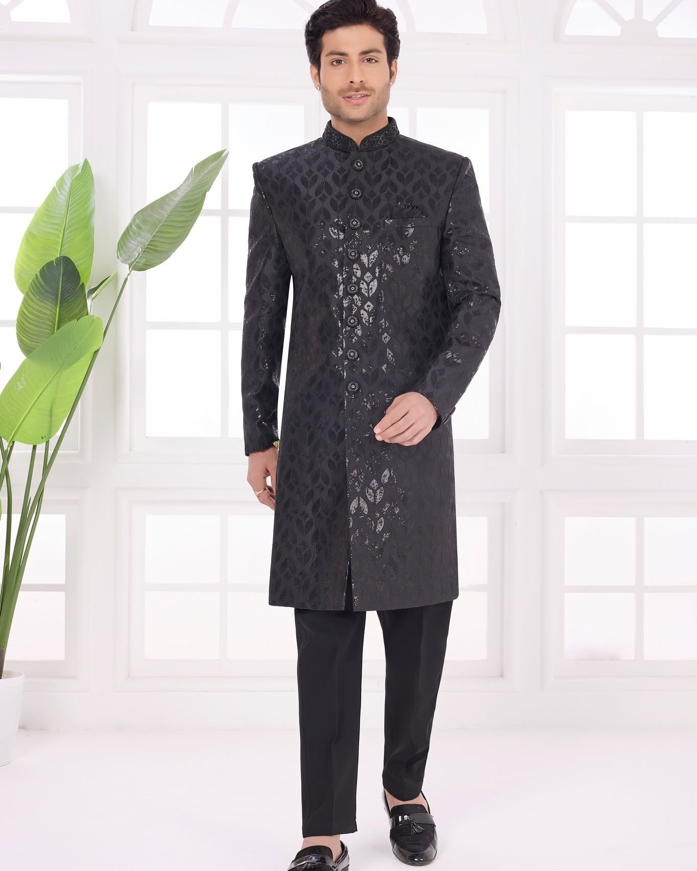 Make a bold statement with our Designer Black 3-Piece Jacket Set